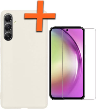 Hoes - Met Screenprotector - Geschikt voor Samsung Galaxy A54 - Sterk & Shockproof - Back Cover - Siliconen Case - Telefoon Hoes - Wit