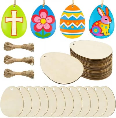Houten paaseieren om te beschilderen - 24 stuks voor knutselen en paasdecoratie met koorden, creatief speelgoed voor kinderen