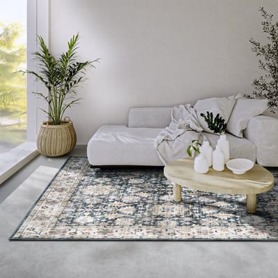 Flycarpets Elle Decoration - Imagination - Laagpolig Vintage Vloerkleed - Saveh - Blauw / Creme - 120x160 cm