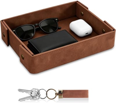 Premium PU Leren Valet Tray voor Mannen - Bedside Organizer voor Sleutels, Portemonnee en Telefoon - Perfect Cadeau voor Verjaardag, Vaderdag en Feestdagen
