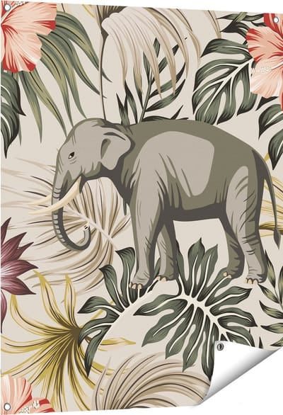 Gards Tuinposter Tropisch Getekende Olifant - Abstract - 80x100 cm - Tuindoek - Tuindecoratie - Wanddecoratie buiten - Tuinschilderij