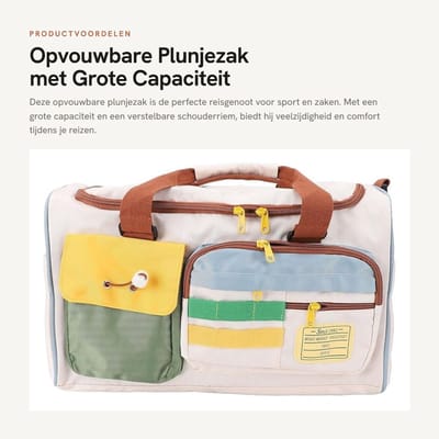 Dailygoods- Plunjezak Grote Capaciteit - Opvouwbaar - Verstelbare Schouderriem - Multifunctioneel - Sport/Reistas - Droog/Nat Scheiding