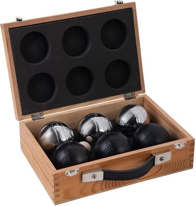 Jeu De Boule  6 ballen (Zwart en Zilver) in luxe kist | koffer |  Jeu de Boules | luxe jeu de boule set