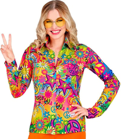 Jaren 70 shirt love&peace dames