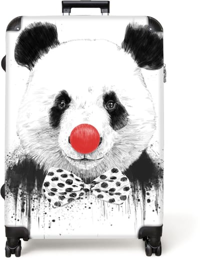 NoBoringSuitcases.com® - Koffer groot - Reiskoffer lichtgewicht - Panda - Clown - Strik - Neus - Rood - Rolkoffer met 4 wielen - Grote trolley XL - 98 liter bagage