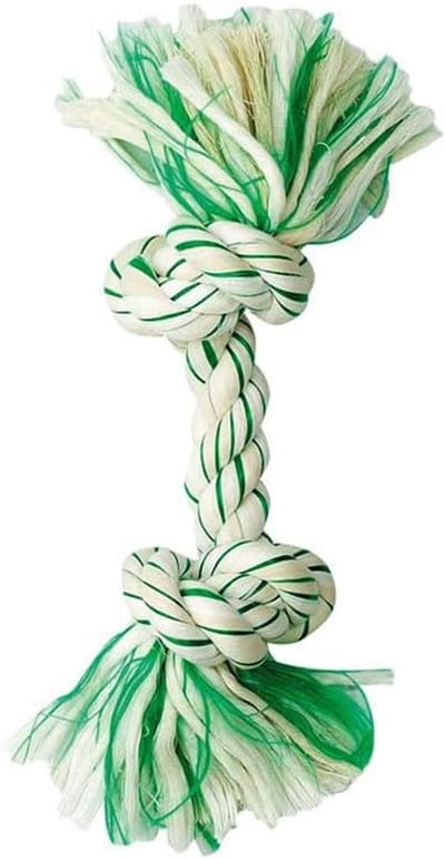 Katoenen Hondentouw - Touw Knoop - Spelen Trekken - Frisse Muntsmaak - L 48 cm - Groen Wit