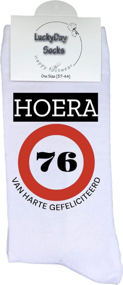 76 jaar Sokken - Gefeliciteerd - Jarig - Verjaardag - Grappige cadeau - Cadeau voor vrouw man - Kado - Verjaardags sokken - Verjaardags cadeau - Sokken waar je vrolijk van wordt - Maat 37-44