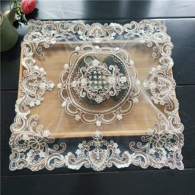 Europese Luxe Vierkante Kant Geborduurde Wateroplosbare Rand Placemat Onderzetter Balkon Salontafel Mat Kerst Bruiloft Decor 40x40cm gray