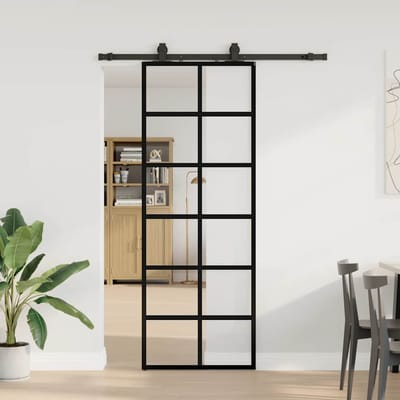 vidaXL - Schuifdeur - met - beslagset - 76x205 - cm - ESG - glas - zwart