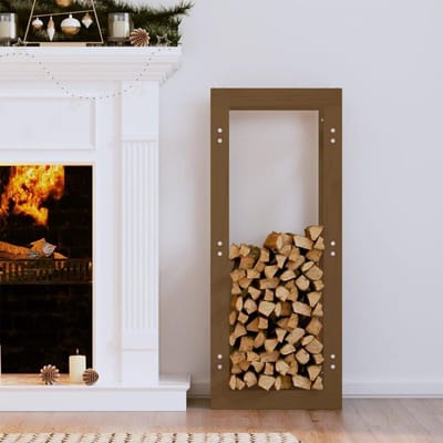 Brandhout Rek - Houtopslag Haardhouthouder - Open Haard Gebruik - Stevig Grenenhout - 41x25x100 cm - Honingbruin