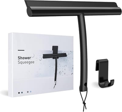 Famanu - Siliconen douchetrekker 23,5 cm met houder zonder boren, geschikt voor douche, ramen en spiegels, zwart