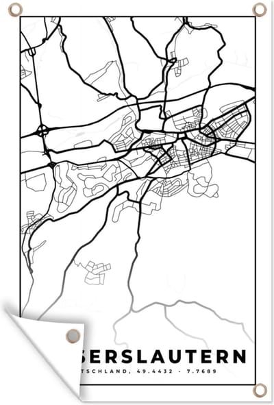 Muurdecoratie Kaart - Kaiserslautern - Stadskaart - Plattegrond - 120x180 cm - Tuinposter - Tuindoek