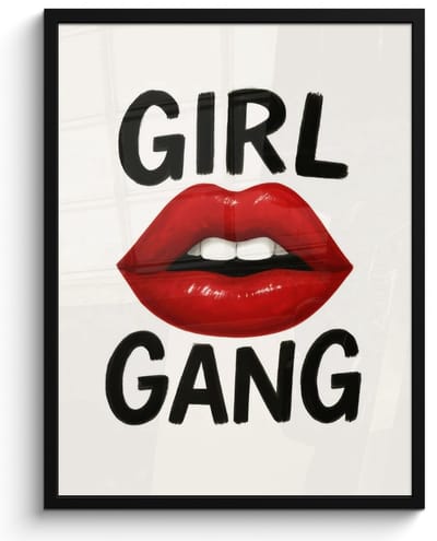 Poster in lijst - Fotolijst 50x70 cm - Posters - Lip - Girl - Rood - Letters - Posterlijst zwart - Decoratie - Wanddecoratie woonkamer - Muurdecoratie slaapkamer