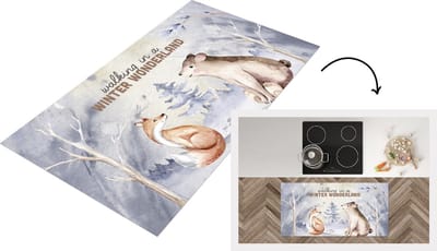 Keukenloper - Loper keuken - Winter - Vos - Sneeuw - Beer - 120x60 cm - Keukenloper vinyl