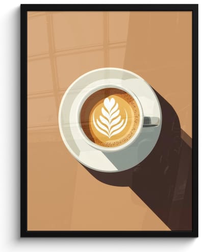 Poster in lijst - Fotolijst 50x70 cm - Posters - Cappuccino - Kop - Schotel - Minimalitisch - Posterlijst zwart - Decoratie - Wanddecoratie woonkamer - Muurdecoratie slaapkamer