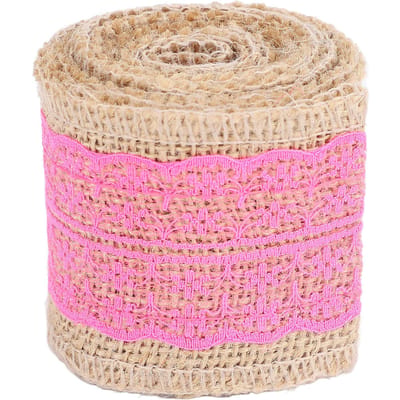 5 Rollen Jute Kantlint Decoratief Jute Burlap Lint Rol voor Knutselen Festival Decor Roze rozerode kleur