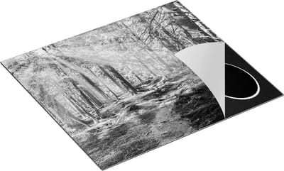 Chefcare Inductie Beschermer Pad in Bos met Zon tussen de Bomen - Zwart Wit - 60x50 cm - Afdekplaat Inductie - Kookplaat Beschermer - Inductie Mat