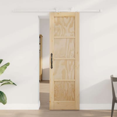 vidaXL - Schuifdeur - Natuurlijk - en - Wit - 61 - x - 198,5 - cm - Massief - grenenhout