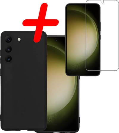Hoesje Met Screenprotector - Geschikt voor Samsung Galaxy S23 - Sterk & Shockproof - Back Cover - Siliconen Case - Telefoon Hoes - Zwart