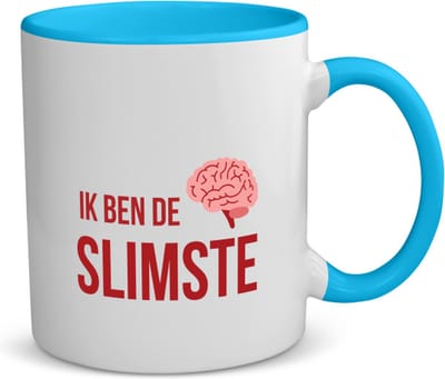 Akyol - ik ben de slimste koffiemok - theemok - blauw - Zelfvertrouwen - iemand die heel slim is - quote - cadeautje voor een slim persoon - nerd - kado - cadeau - gift - geschenk - verrassing - slimme mensen - 350 ML inhoud