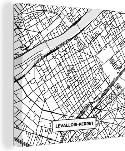 Canvas Schilderij Levallois-Perret - Stadskaart - Plattegrond - Kaart - Frankrijk - Zwart wit - 20x20 cm - Wanddecoratie