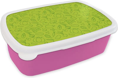 Broodtrommel Roze - Lunchbox - Brooddoos - Groente - Vegan - Groen - Design - 18x12x6 cm - Kinderen - Meisje