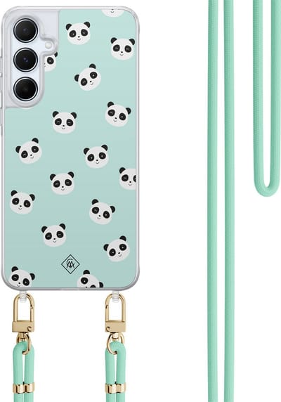 Casimoda® hoesje met koord - Geschikt voor Samsung A55 - Panda Print - Afneembaar koord - TPU/polycarbonaat - Mint