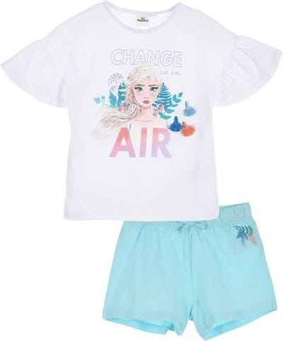 Disney Frozen Set / Pyjama / Shortama - Biologisch Katoen - Wit/Lichtblauw - maat 116 (6 jaar)