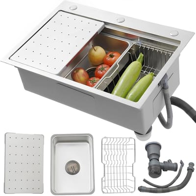Keuken spoelbak - RVS spoeltafel - Dagelijks gebruik - Inclusief accessoires - 70x50CM - Zilver