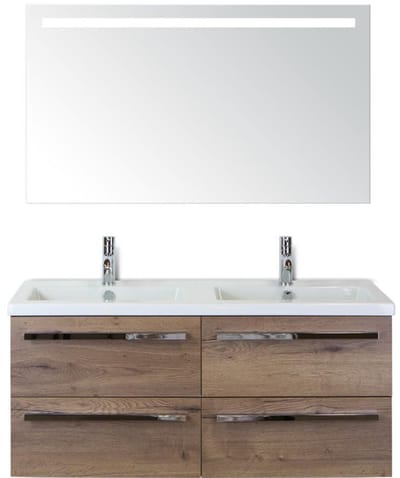 Seville Badmeubelset 120 cm - 4 Laden Tabacco - Wastafel Djazz Dubbel met Sence Spiegel