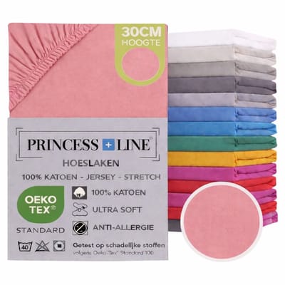 Princess Line- Comfortabel Ultra-Soft-Hoeslaken -100% katoen-Jersey -Stretch -Strijkvrij- Rondom elastiek-Hoekhoogte tot 30cm-2Persoons-160x200 cm-Licht Roze