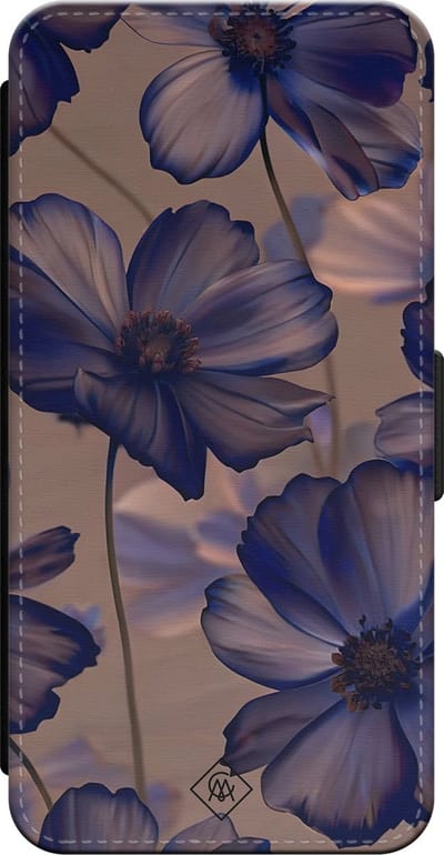 Casimoda® bookcase - Geschikt voor iPhone 16 - Hoesje met pasjeshouder - Twilight Petals - Paars - Kunstleer