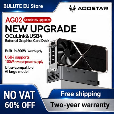 AOOSTAR AG02 EGPU Dock - OCuLink + USB4 Dubbele Poorten, PCIe 4.0 x4 64Gbps, 500W PSU, Ondersteunt 350W Grafische Kaart voor Laptop Mini PC