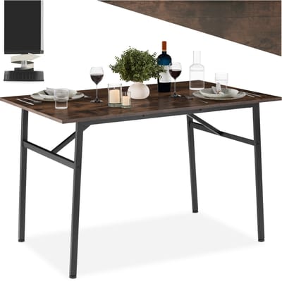 tectake® Eettafel voor 4 Personen – Keukentafel 120 x 75 x 76 cm – Eettafel in Industrieel Design – Tafel voor Eetkamer, Keuken, Woonkamer & Kantoor – Zwart Metaal Frame - donkerbruin