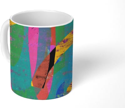 Mok - Koffiemok - Abstract - Kleuren - Roze - Groen - Kunst - Mokken - 350 ML - Beker - Koffiemokken - Theemok