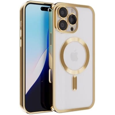 Coverzs magneet hoesje met camera cover geschikt voor Apple iPhone 16 Pro hoesje - Telefoonhoesje geschikt voor magnetische accessoires - Transparante backcover - Telefoonhoesje met camerabescherming (goud)
