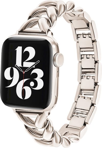 MY PROTECT - Luxe Metalen Visgraat Bandje - Geschikt Voor Apple Watch Bandje - Series 1/2/3/4/5/6/7/8/9/10/SE/Ultra - 44mm - 45mm - 46mm - 49mm - Starlight
