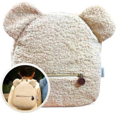 Funnies Rugzak Teddy met Oortjes Milk - Peuterrugzak voor Jongens & Meisjes - Zachte Teddy Stof - Licht & Comfortabel - Ideaal voor School, BSO & Dagje Uit