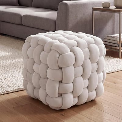 Gestoffeerde Kruk - Ottomaanse Poef - Zitgelegenheid Creëren - Modern Knoopdesign - 39x39x39cm - Beige