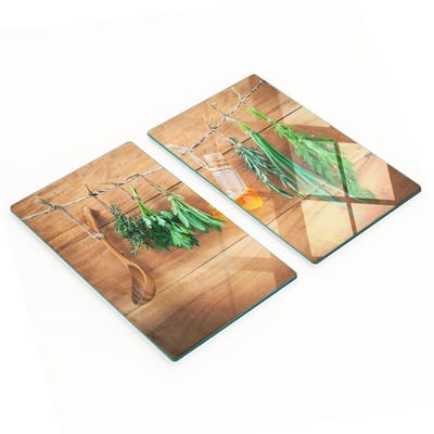 Stijlvolle en duurzame glazen snijplanken met kruidenprint, 2x30x52 cm