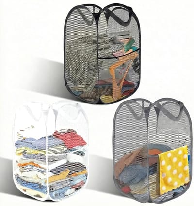 Vouwbare Wasmand Set van 3 Stuks, Draagbare Pop-Up Wasmanden voor Badkamer, Ruimtebesparend en Handig 36 x 36 x 58 cm (Zwart, Grijs, Wit)