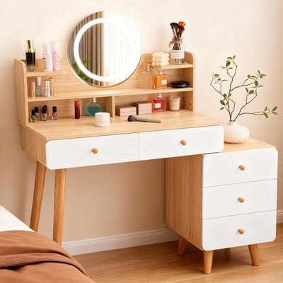 Make-uptafel met spiegel - Kaptafel met opbergruimte - Schoonheid verzorgen - Modulair uitschuifbaar blad - 40x80x134 cm - Wit