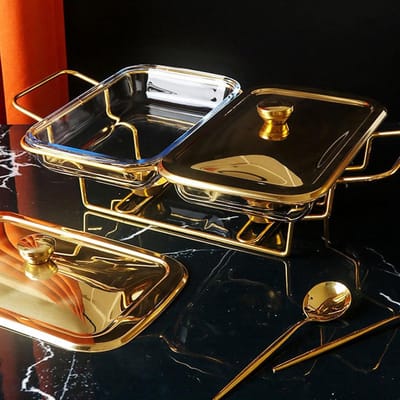 Buffetwarmer Serveerschaal - Warmhoudpot Chafing Dish - Feesten Buffet - Roestvrijstalen Frame - Zie Afbeelding - Goud