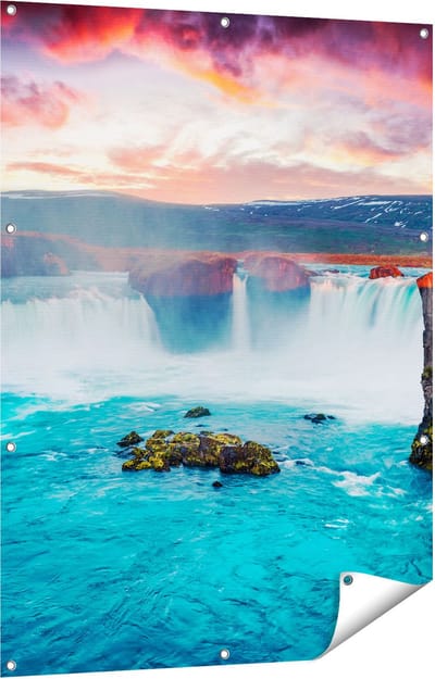 Gards Tuinposter Watervallen op het Blauwe Water in IJsland - 90x120 cm - Tuindoek - Tuindecoratie - Wanddecoratie buiten - Tuinschilderij