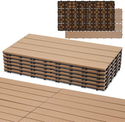 WPC Terrastegels - Houtlook Tegels - Buiten Verfraaien - Kliksysteem - 30x60 cm Set 18 - Teak