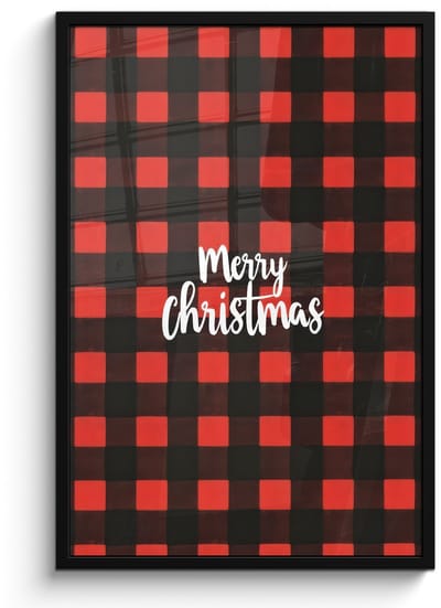 Poster in lijst - Fotolijst 60x90 cm - Posters - Geruit - Rood - Tekst - Christmas - Posterlijst zwart - Decoratie - Wanddecoratie woonkamer - Muurdecoratie slaapkamer