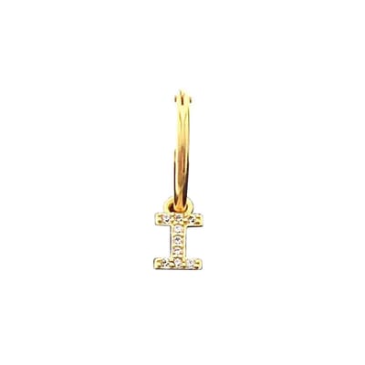 New Bling 9NB 906I Zilveren Oorring met letterhanger - Zirkonia - I - Half Paar - Goudkleurig