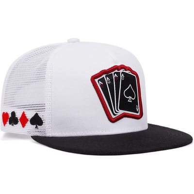 Pokerkaart A Vier Geborduurd Modieuze Heren Platte Klep Pet Baseballpet Hip Hop Pet Dames Casual Decoratieve Zonneklep Pet white