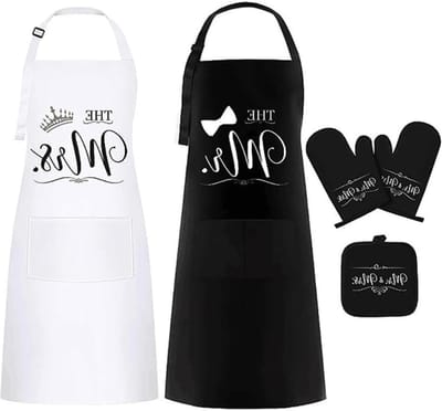Persoonlijke Keuken Schort Set met Ovenwant en Pannenlappen voor Koken en Bakken, Zwart en Wit, Geschikt voor Mannen en Vrouwen
