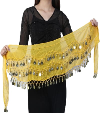 Bellydance heupdoeken voor vrouwen, buikdans kostuum voor optredens, feesten en verjaardagen, geel